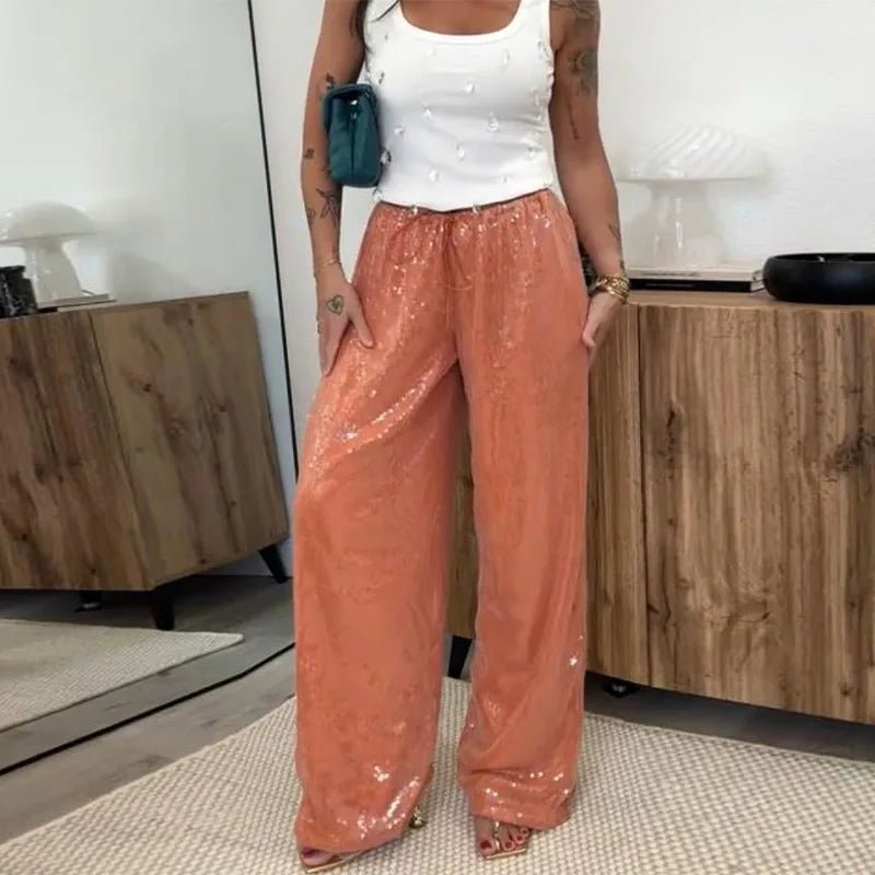 Pantalones anchos Margot con lentejuelas