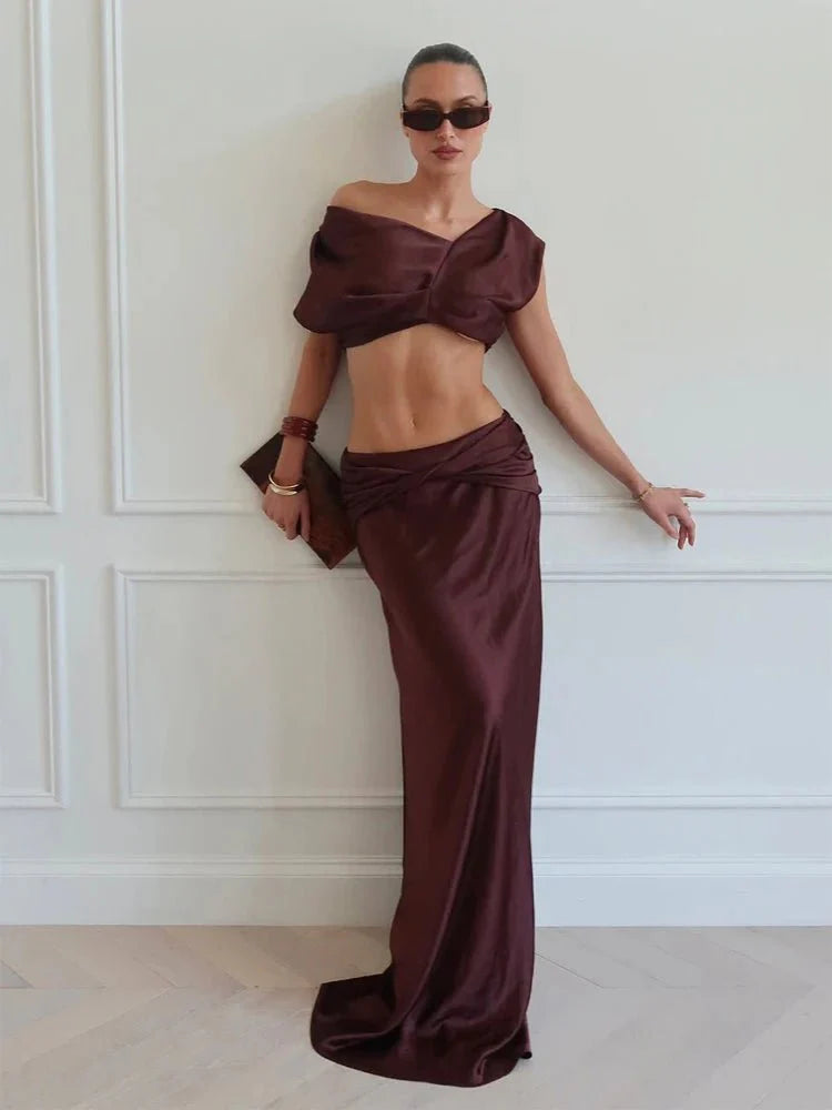 Miranda Satin Pleated Two-Piece Set