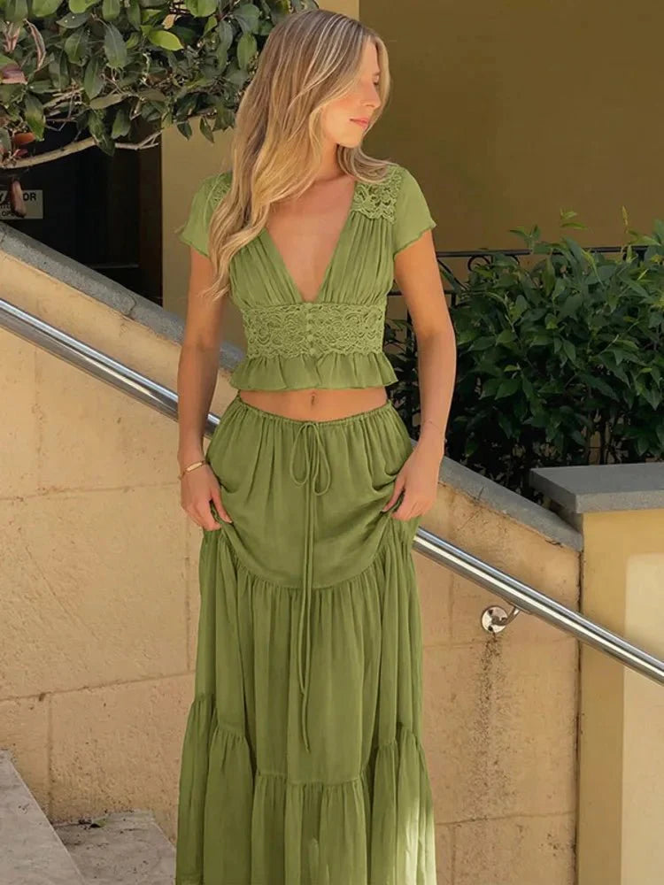 Nella Lace Chiffon Top & Skirt Set