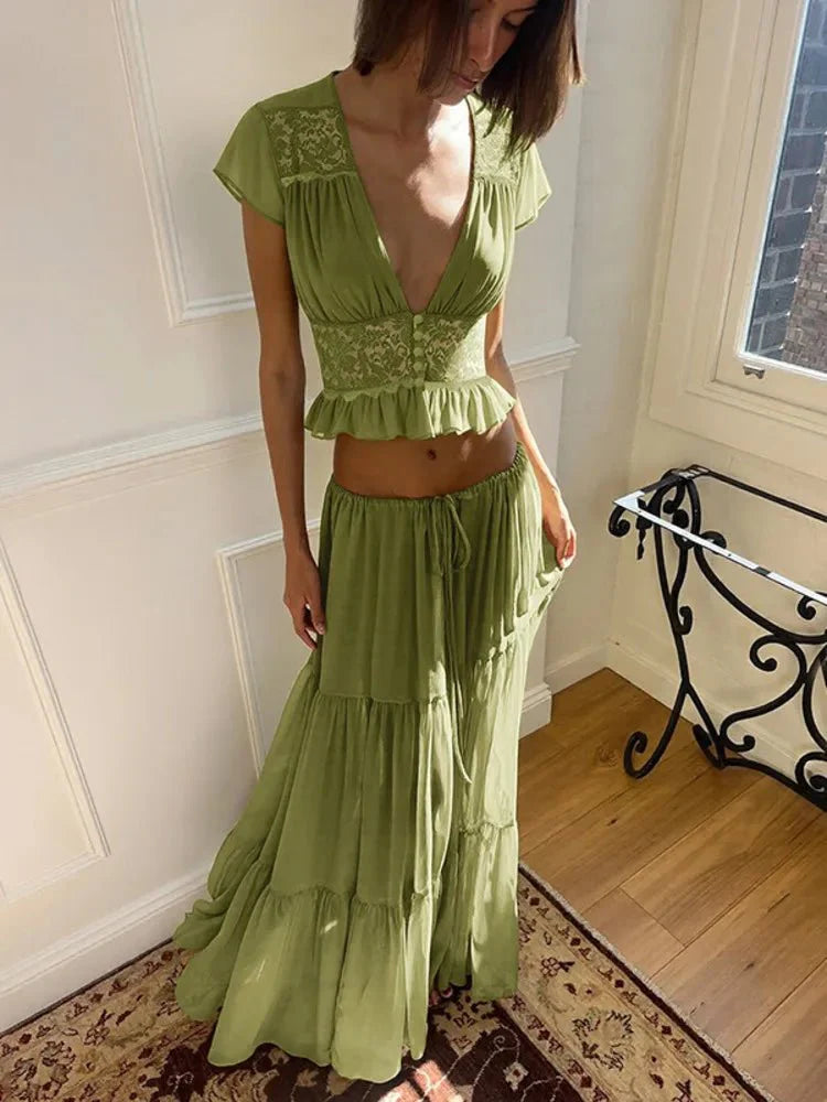 Nella Lace Chiffon Top & Skirt Set