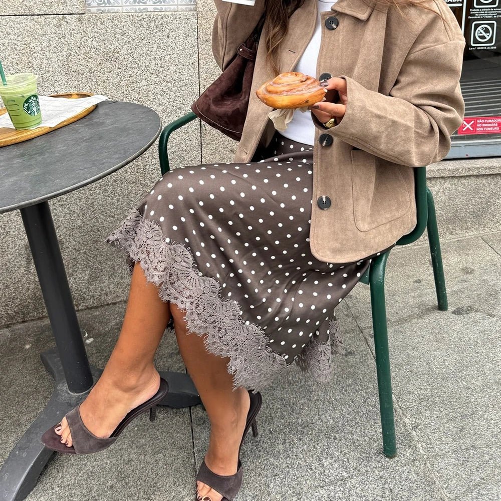 Falda midi Rosemary de lunares con remate de encaje