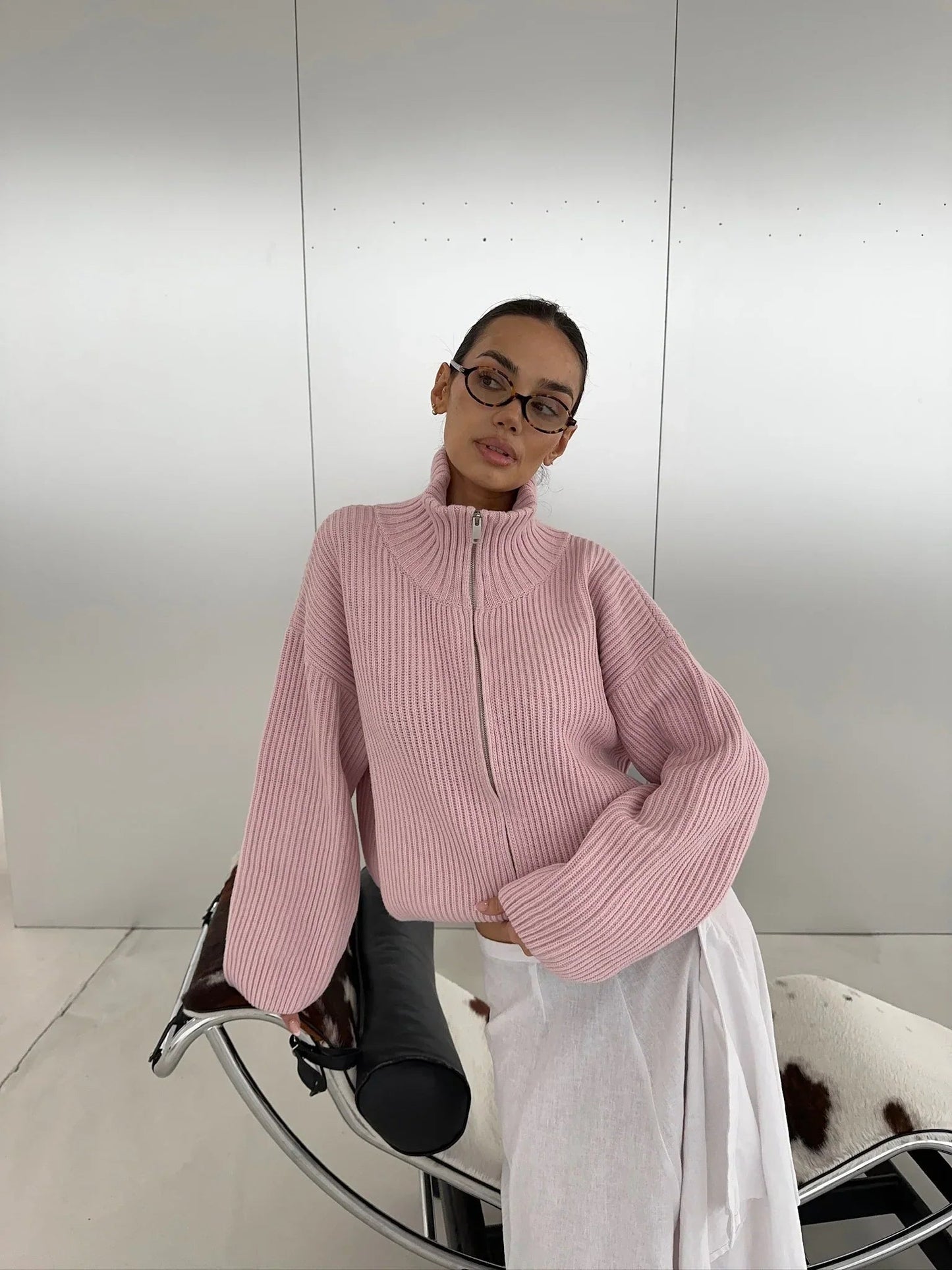 Angela Oversized Ribbed Zip-Up Sweater