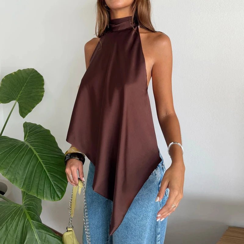 Top de seda Ava sin espalda con cuello halter