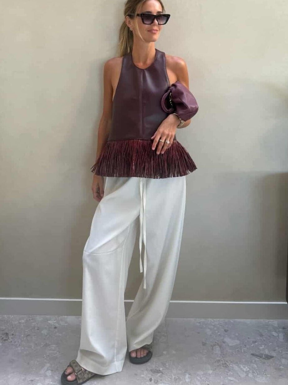 Top halter Gina de flecos en polipiel