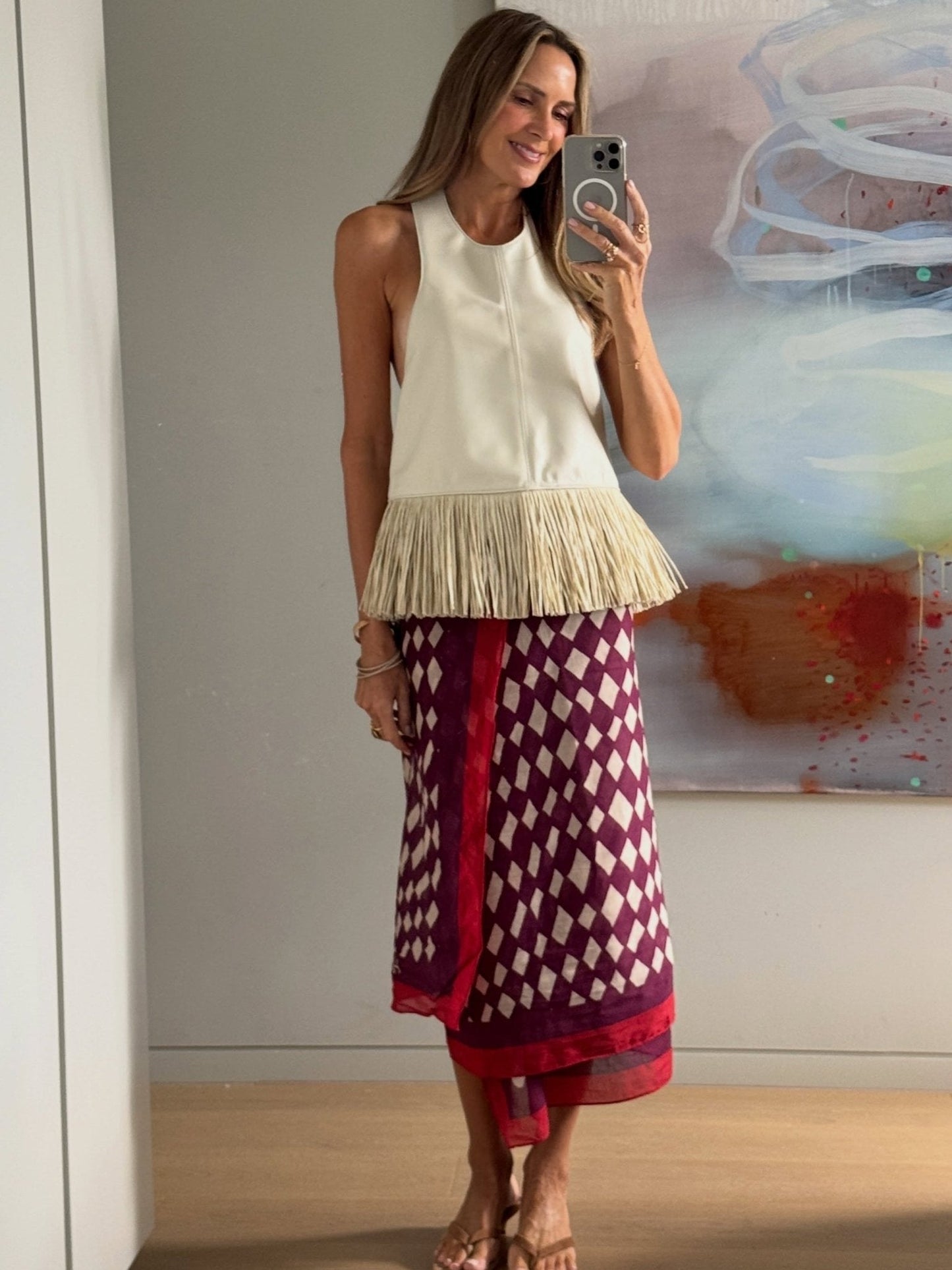 Top halter Gina de flecos en polipiel