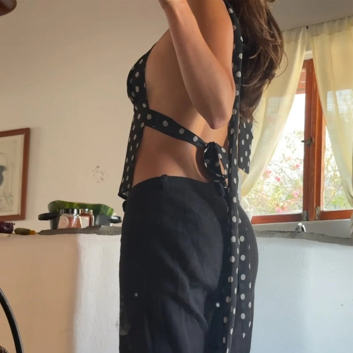 Top camisola Mandy de lunares y espalda descubierta
