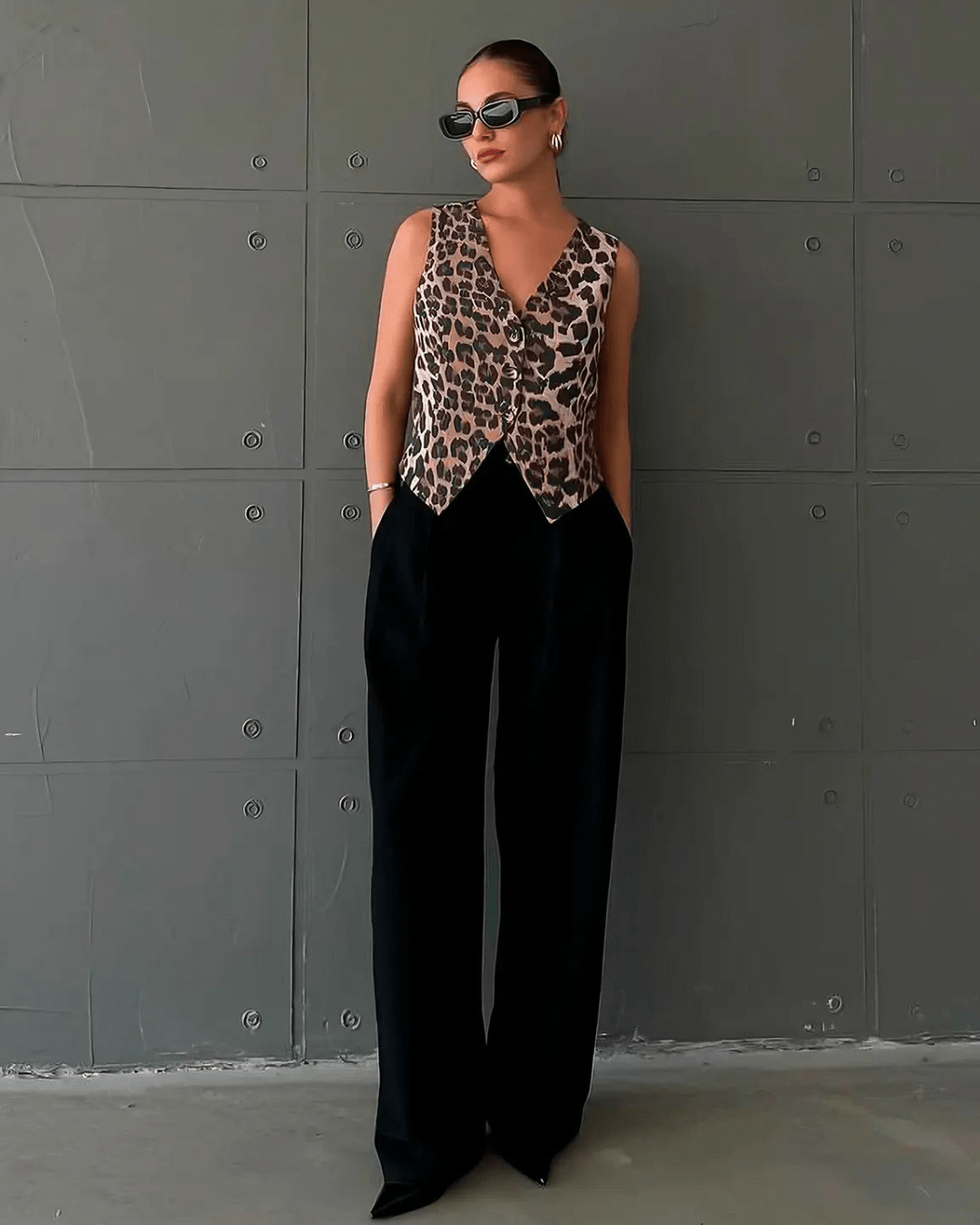 Monica chaleco con estampado de leopardo