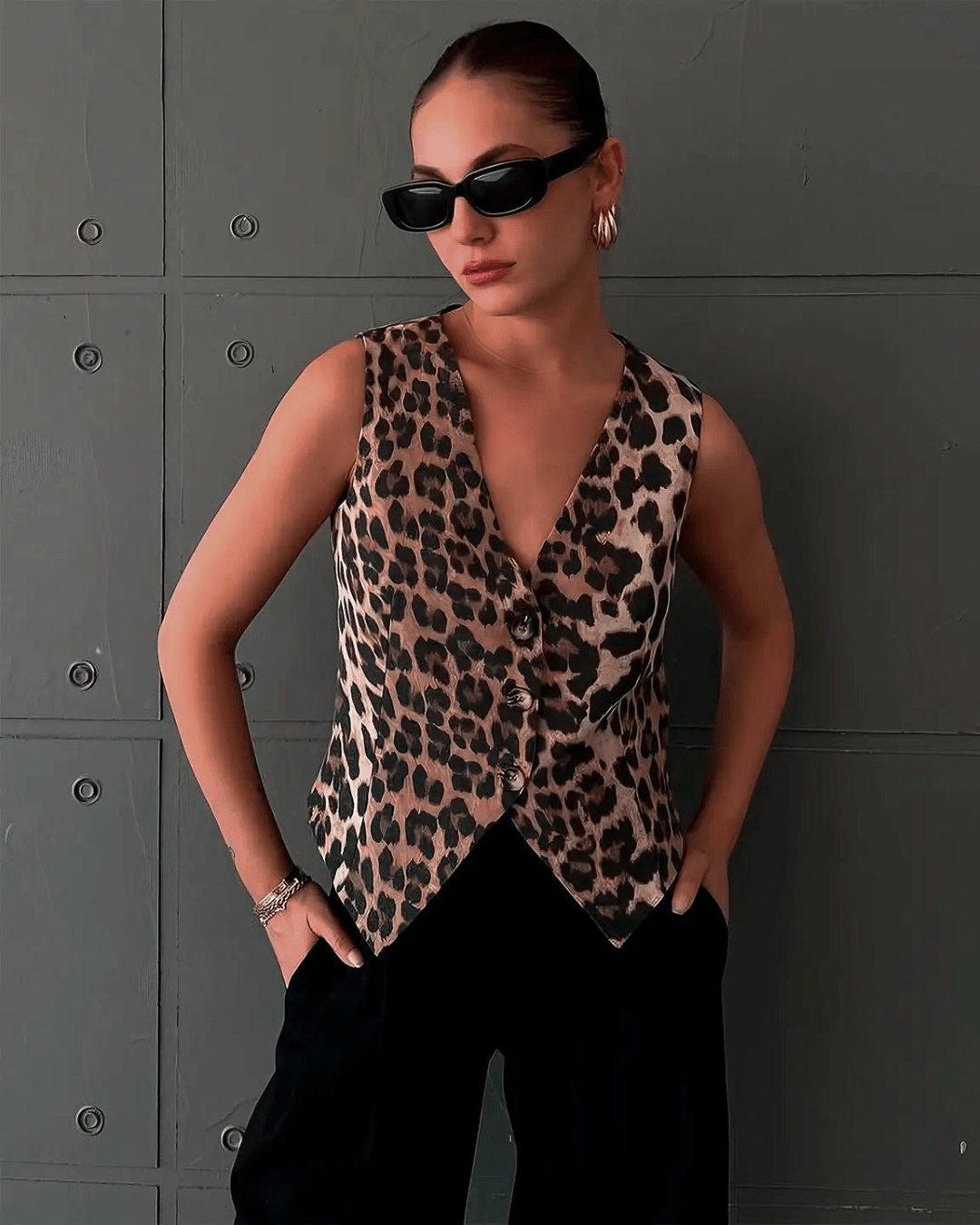 Monica chaleco con estampado de leopardo