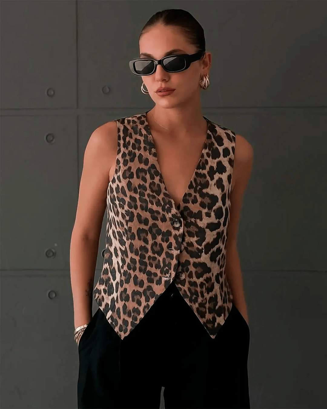 Monica chaleco con estampado de leopardo