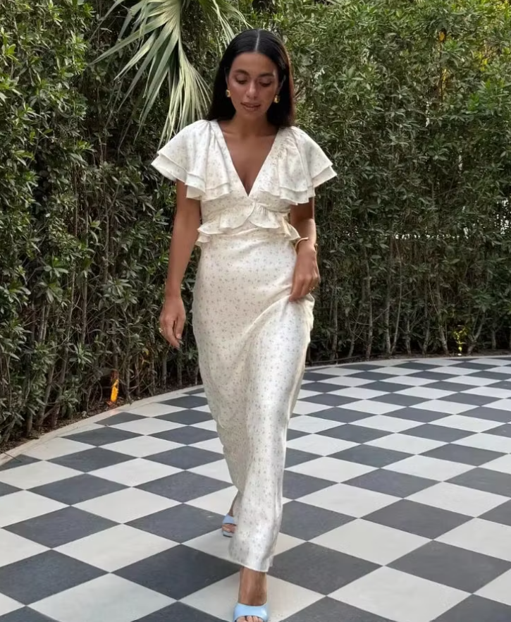 Vestido midi Sophia con mangas de volante