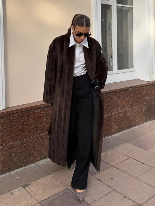 ZEYA - Alicia Faux Fur Maxi Coat with Belt