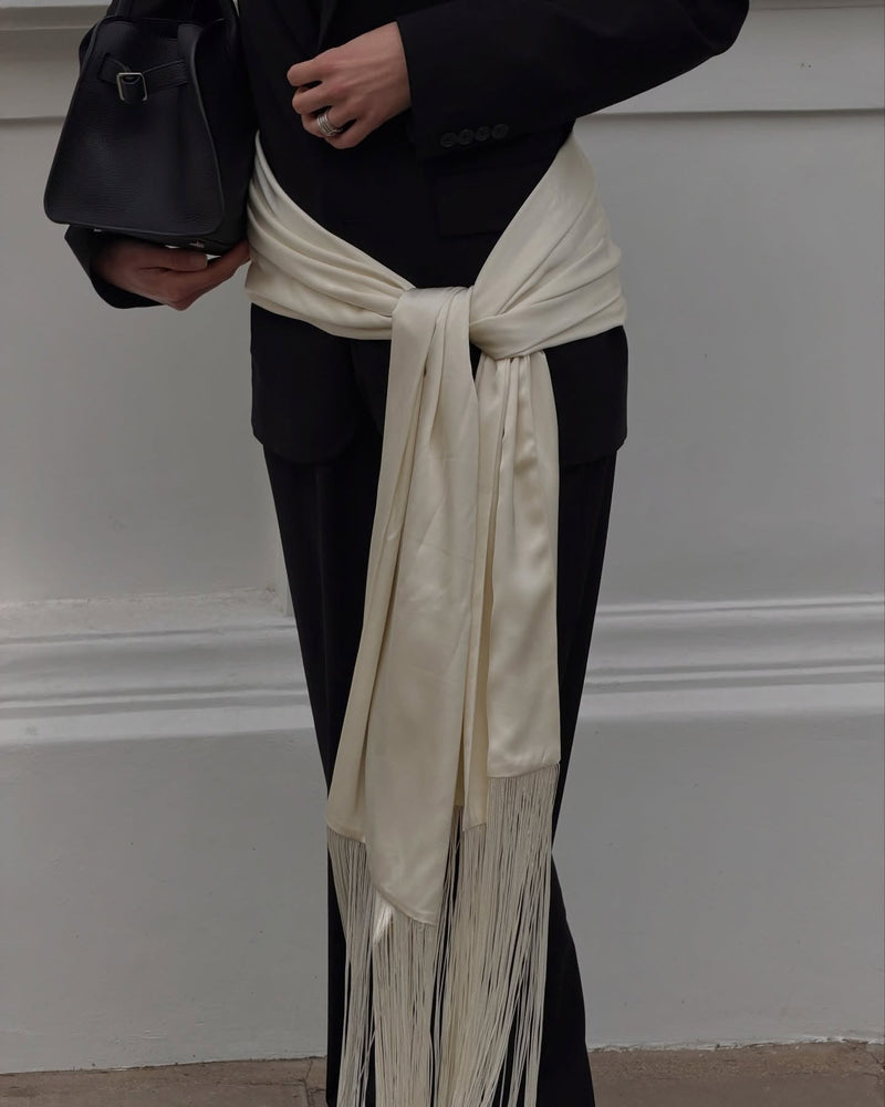ZEYA - Amelie Fringe Tassel Satin Scarf Belt
