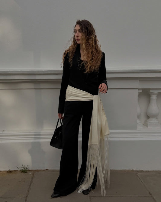 ZEYA - Amelie Fringe Tassel Satin Scarf Belt