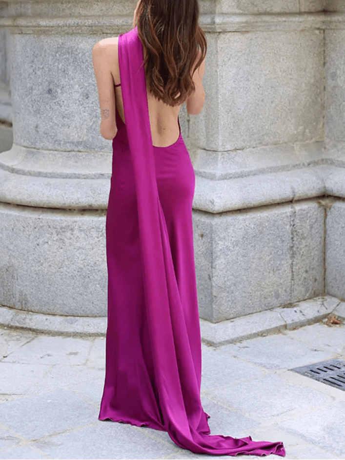 ZEYA - Aneta Satin Halter Cape Dress