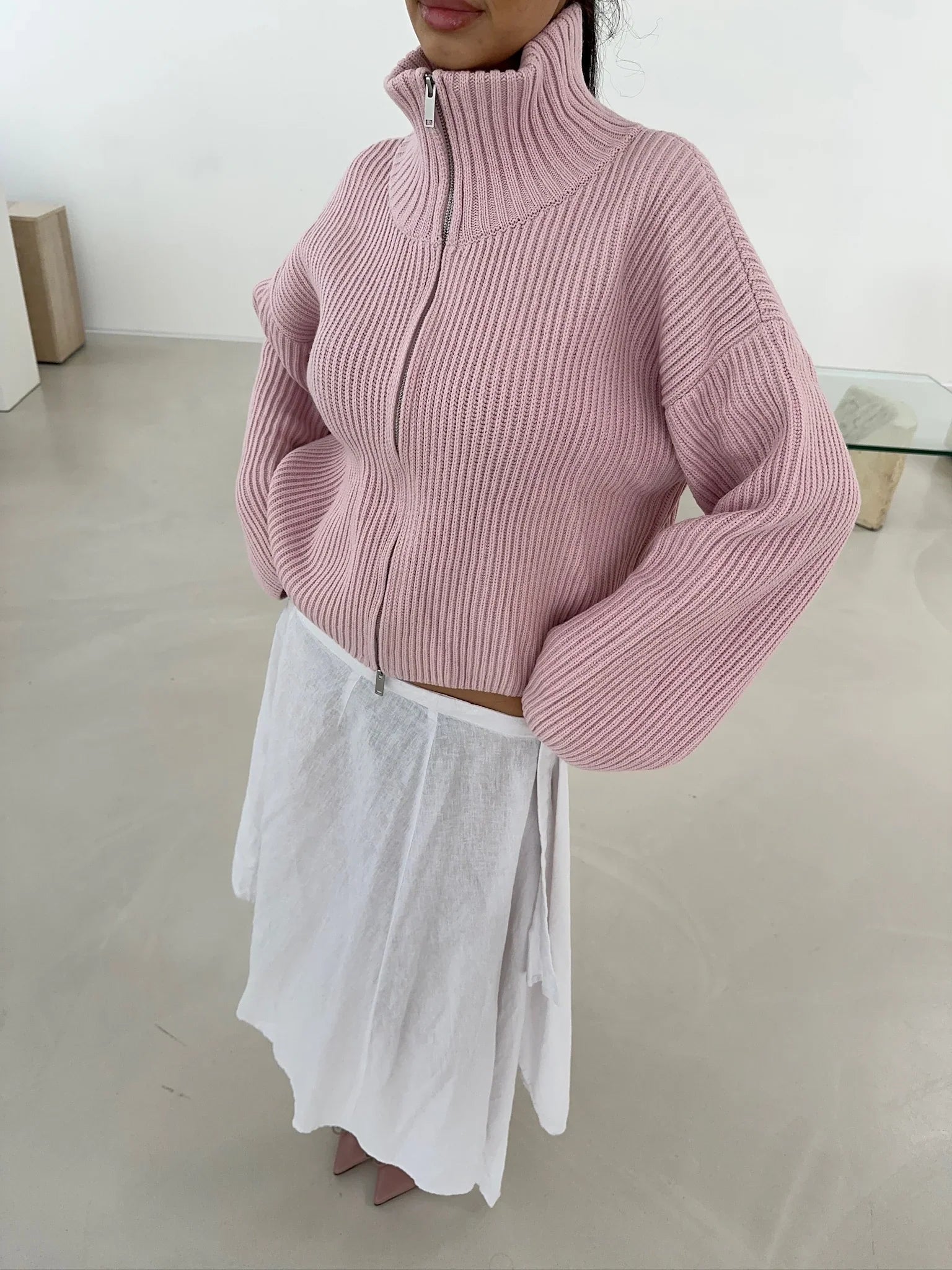 ZEYA - Angela Oversized Ribbed Zip-Up Sweater