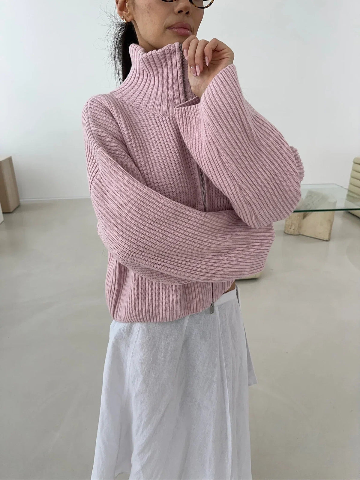 ZEYA - Angela Oversized Ribbed Zip-Up Sweater