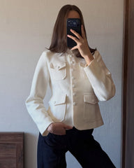 Anna Stand Collar Flap Pockets Blazer