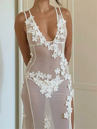 Annalyn Sheer Thigh-Slit Maxi Dress