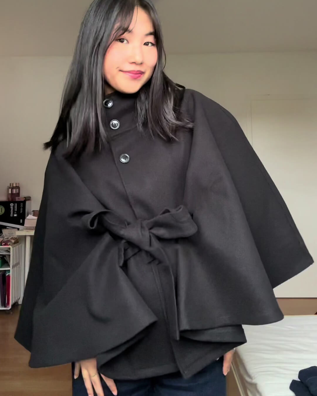 ZEYA - Arianne Elegant High - Neck Belted Cape Jacket