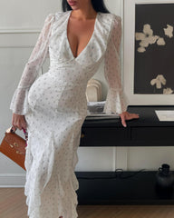 Vestido maxi Athena con volantes y mangas acampanadas
