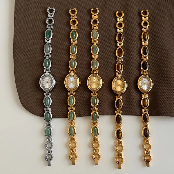 ZEYA - Aubrette Women's Watch - Luxury Jade Bracelet Quartz Timepiece, Elegant Gold Design