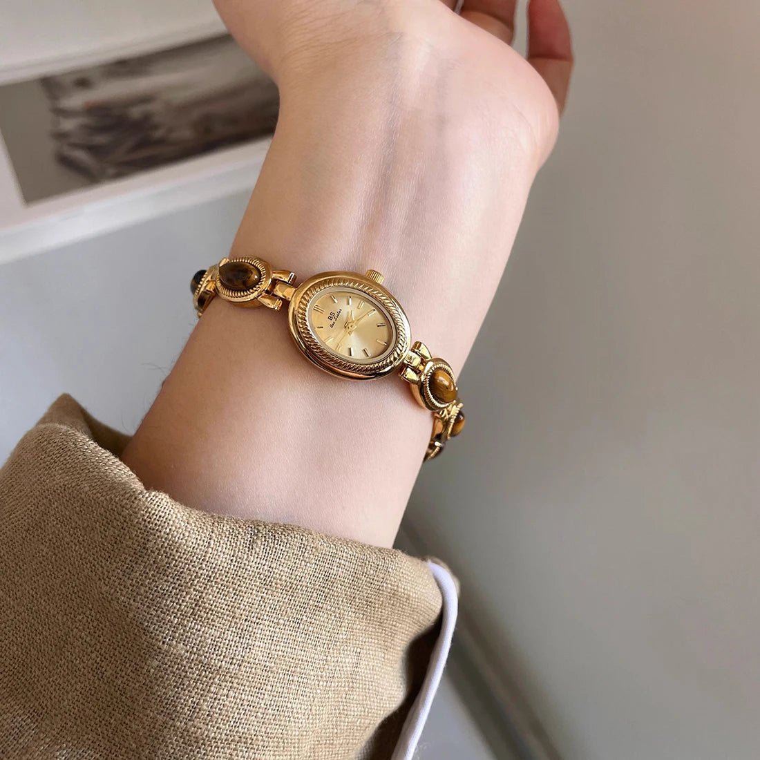ZEYA - Aubrette Women's Watch - Luxury Jade Bracelet Quartz Timepiece, Elegant Gold Design