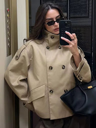 Gabardina beige Audrey de doble botonadura