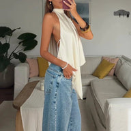 Top de seda Ava sin espalda con cuello halter