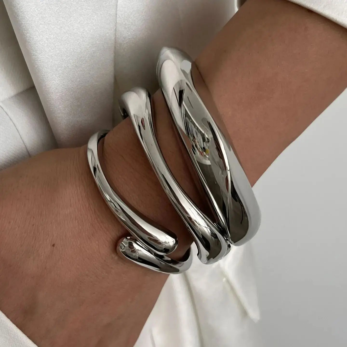 ZEYA - Avenlee Metal Cuff Bangles - Geometric Hip Hop Bracelets for Women