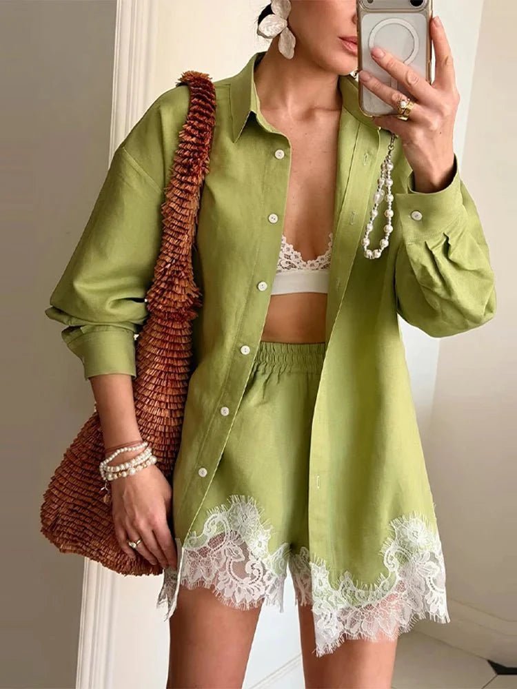 ZEYA - Bianca Lace Patchwork Beach Shirt Set