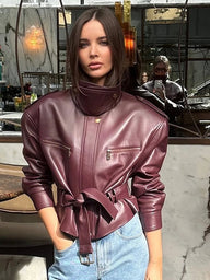 Chaqueta de piel sintética con cinturón Brooklyn