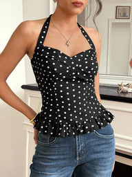 Top Carmina Halter de Lunares con Volantes Corto