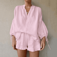 Conjunto de lino de dos piezas Adriane con mangas campana