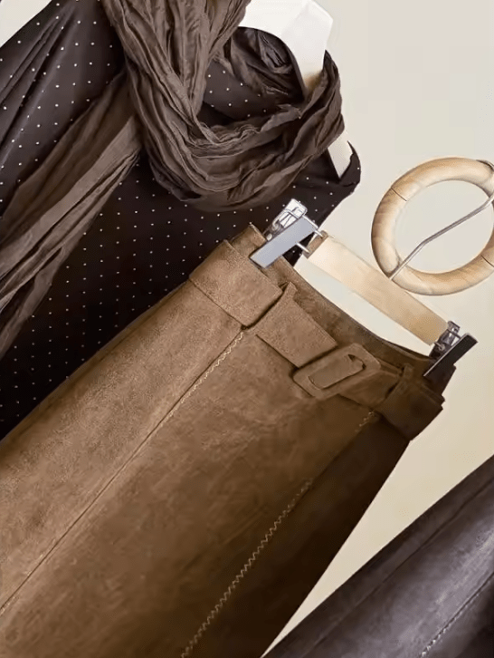 ZEYA - Clara Belted Faux Suede Midi Skirt
