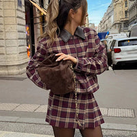 Denise Check Bomber Jacket Skort Set