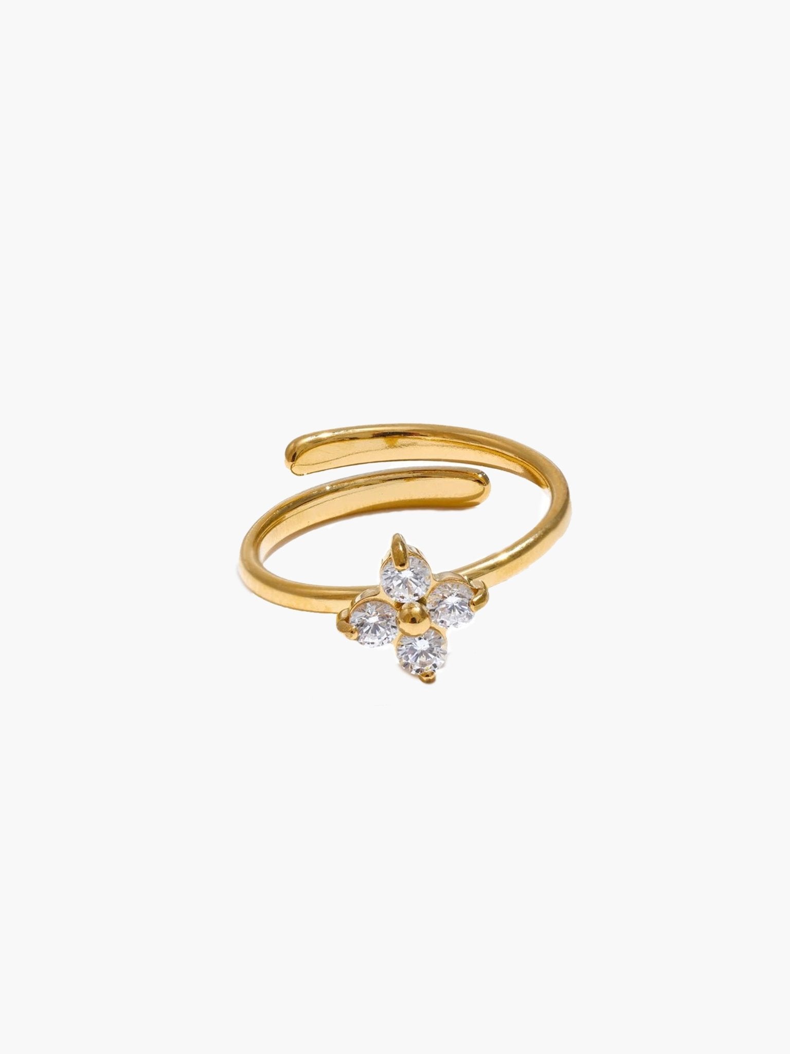 ZEYA - Desiree - Adjustable Stainless Steel Flower Ring with Sparkling Cubic Zirconia