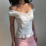 Blusa Diandra de Encaje Francés con Mangas Abullonadas