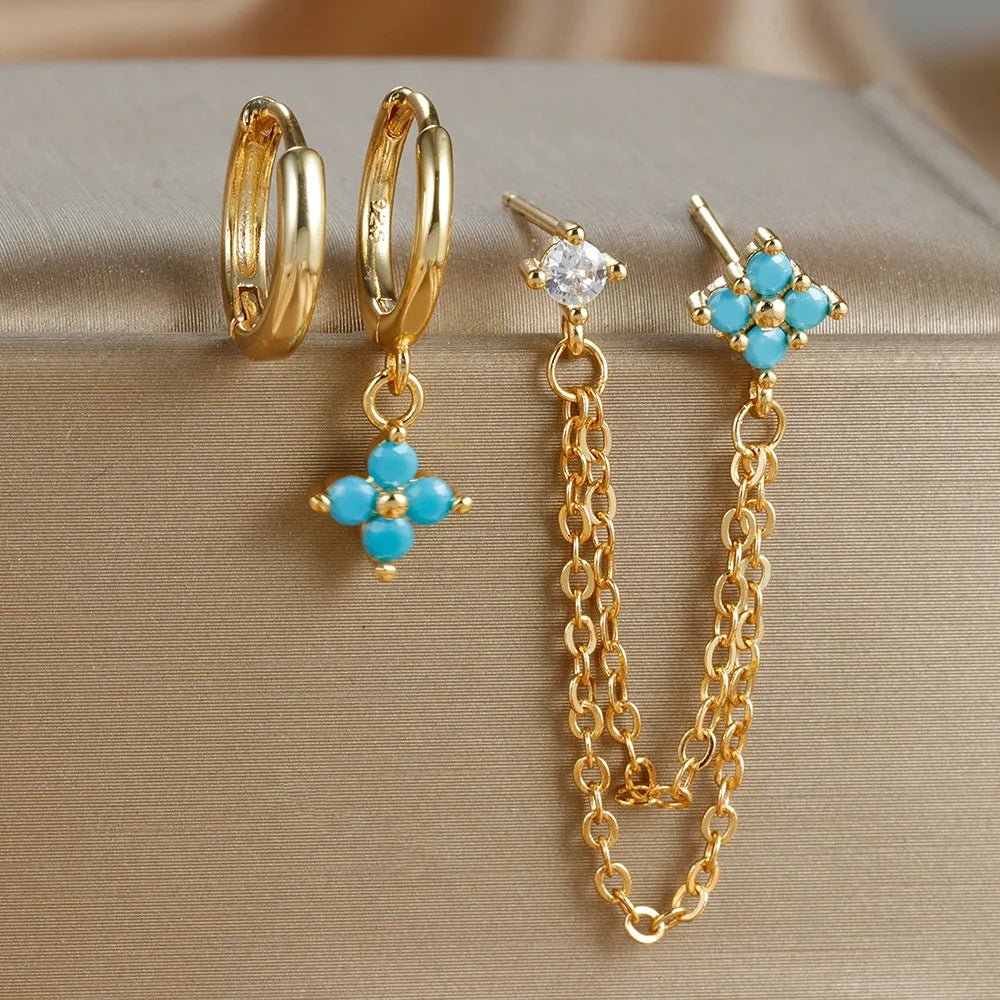 ZEYA - Diantha Earrings - 3PCS Stainless Steel Flower Hoop Earrings for Women with Zircon