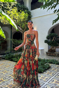 Emmy Vestido Maxi Abstracto Sin Tirantes