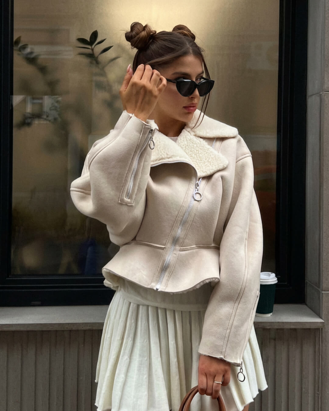 ZEYA - Estelle Peplum Biker Leather Jacket