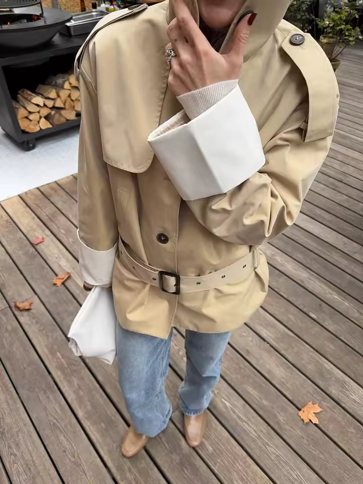 ZEYA - Evelyn Contrast Cuffs Belted Trench Coat