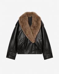 Chaqueta de cuero sintético Felicity con cuello de pelo desmontable