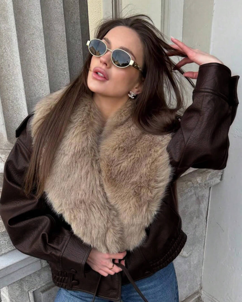 ZEYA - Felicity Faux Leather Jacket with Detachable Fur Collar