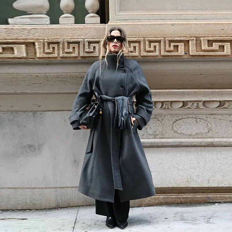 ZEYA - Feline Stand Collar Long Coat