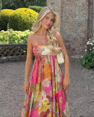 Vestido Fern largo sin tirantes con estampado floral