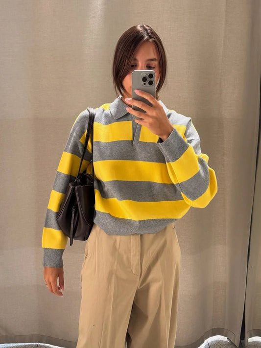 ZEYA - Florentine Striped Knit V - Neck Pullover