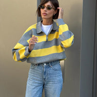 Florentine Striped Knit V-Neck Pullover