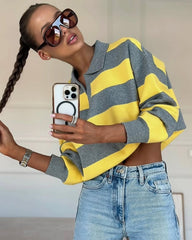 Jersey de punto a rayas con cuello en V Florentine