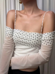 Gayle Sheer Sleeves Polkadot Crop Top