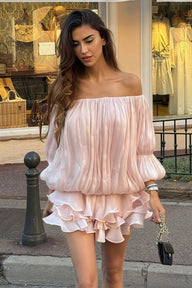 Gloria vestido mini con volantes y hombros descubiertos